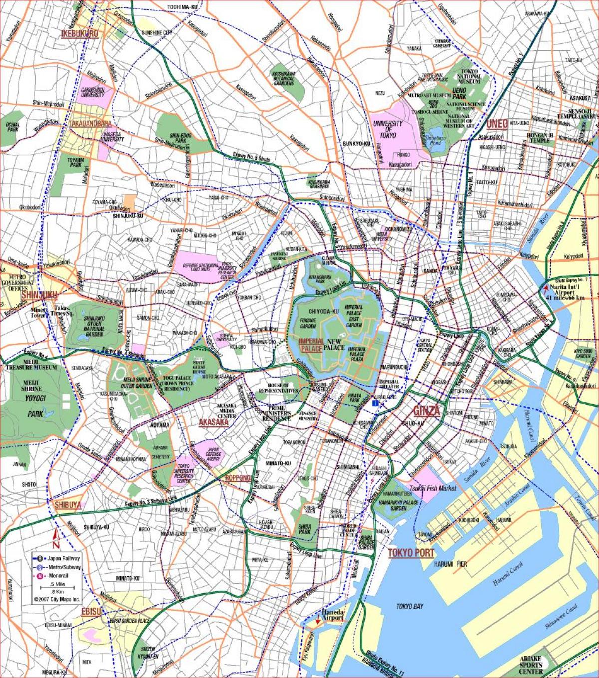 carte des parcs de Tokyo