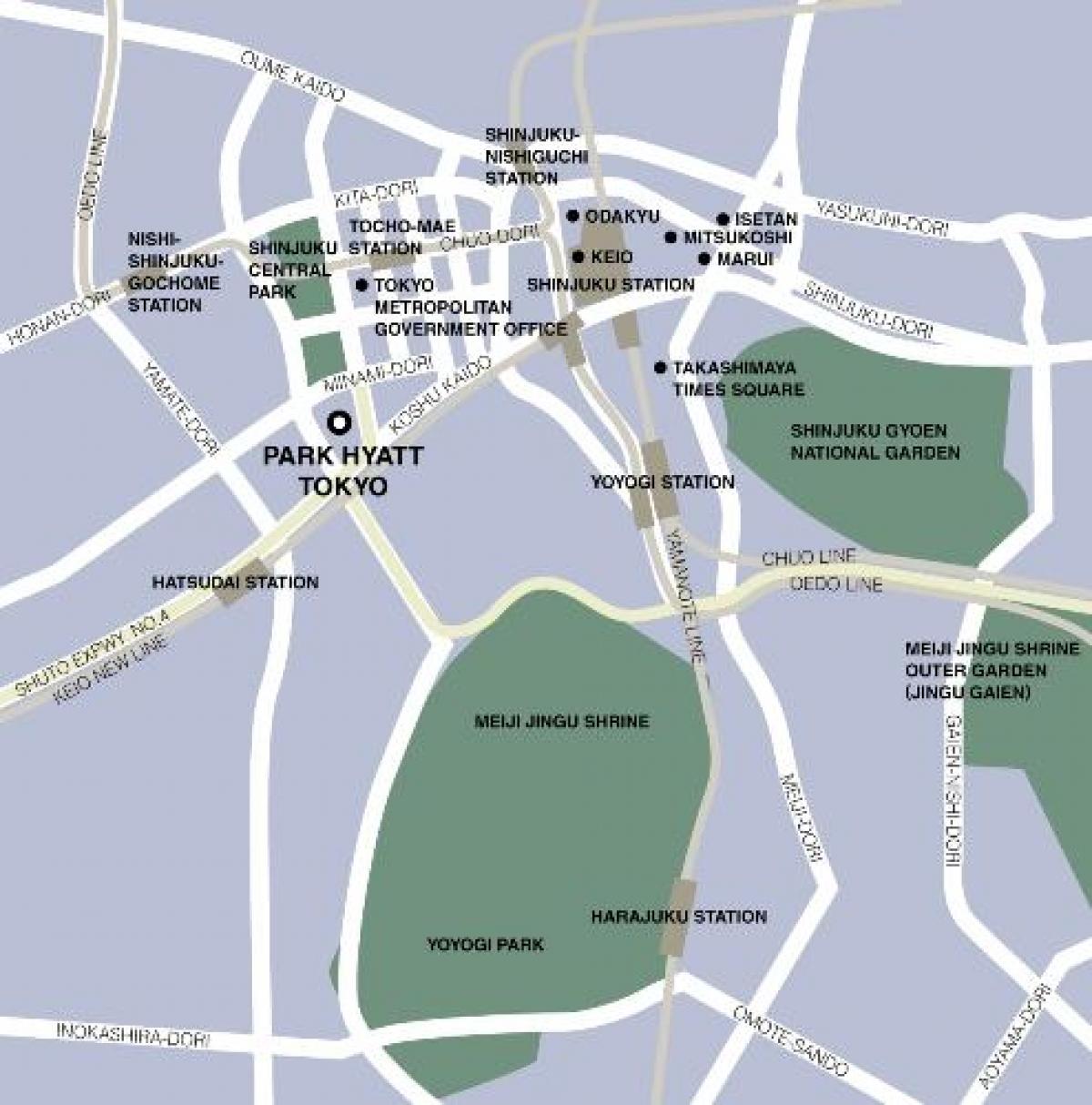 la carte de l'hôtel park hyatt de Tokyo