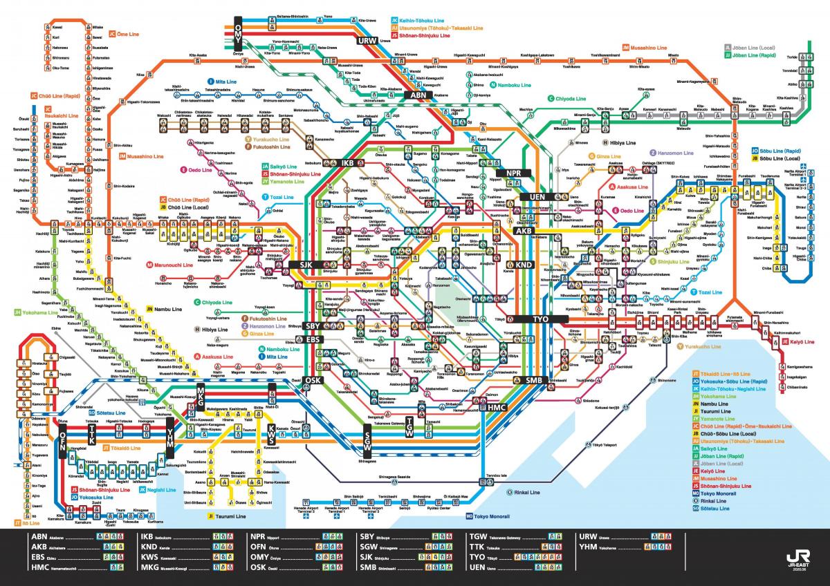 carte des lignes JR à Tokyo