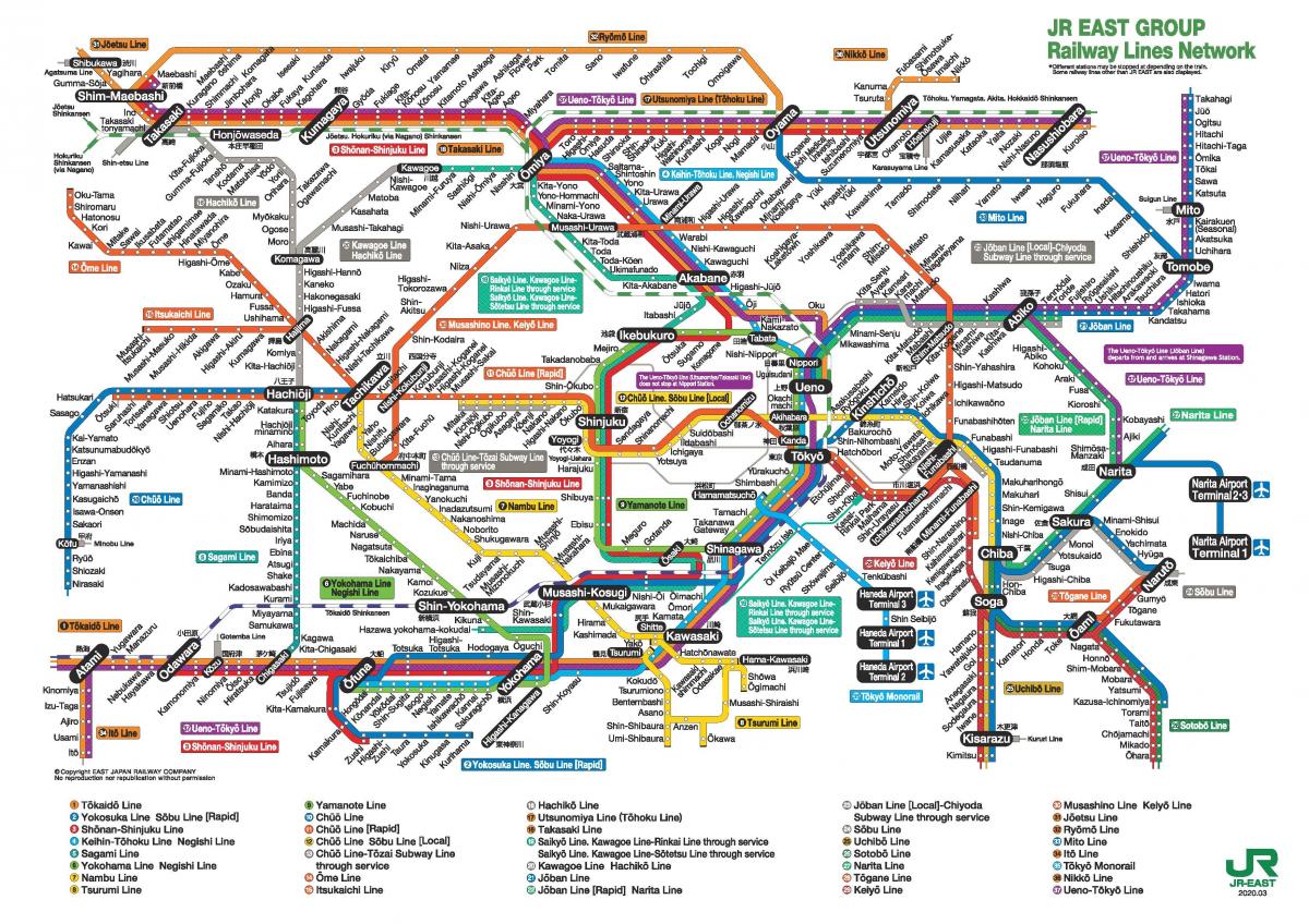 Tokyo JR carte de la ligne anglaise