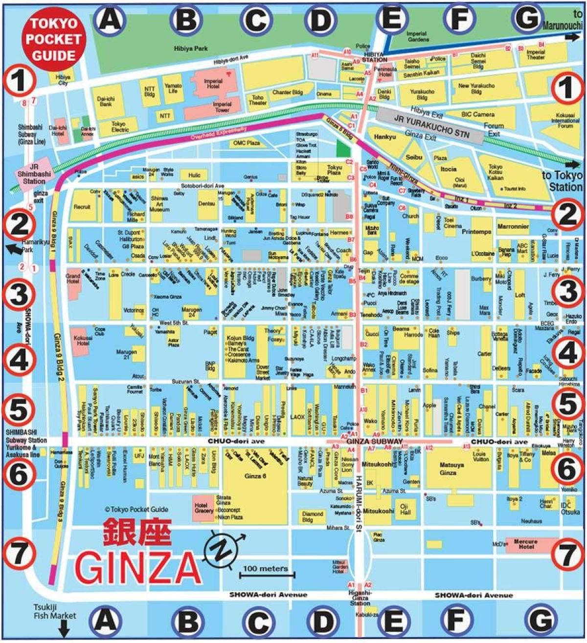 carte de Ginza, à Tokyo en anglais