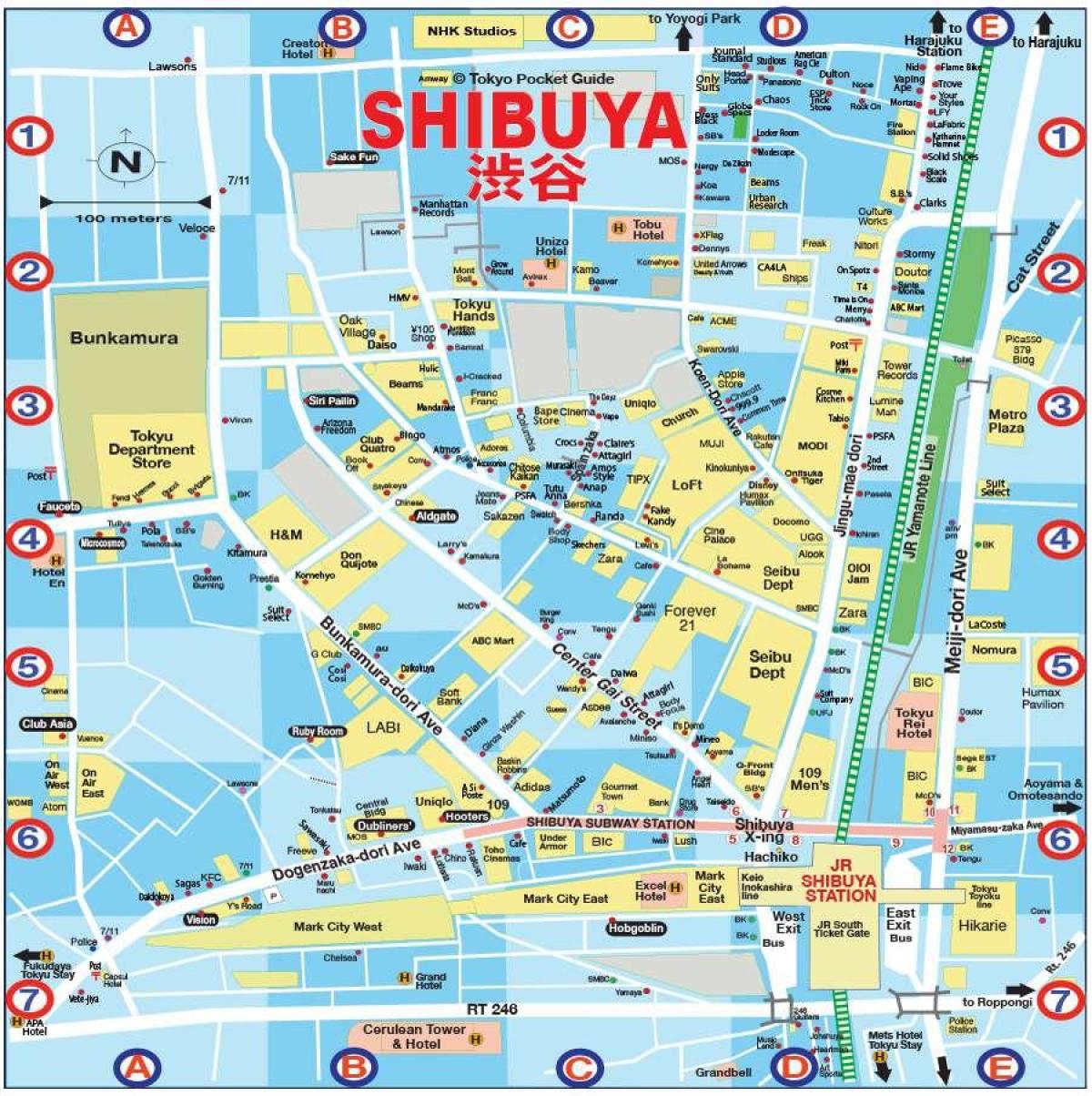 carte de l'arrondissement de Shibuya de Tokyo