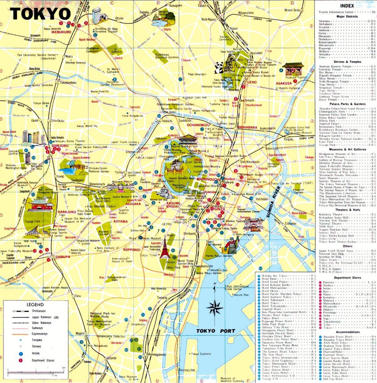 Tokyo attractions touristiques de la carte