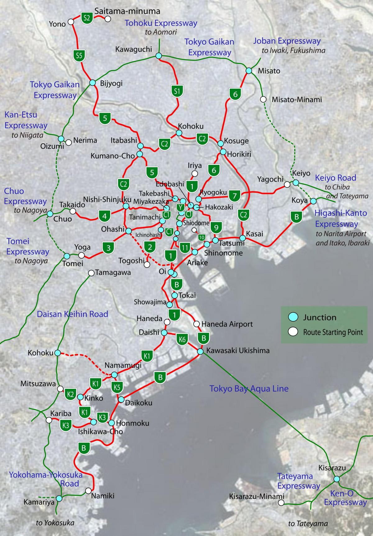la carte de Tokyo highway